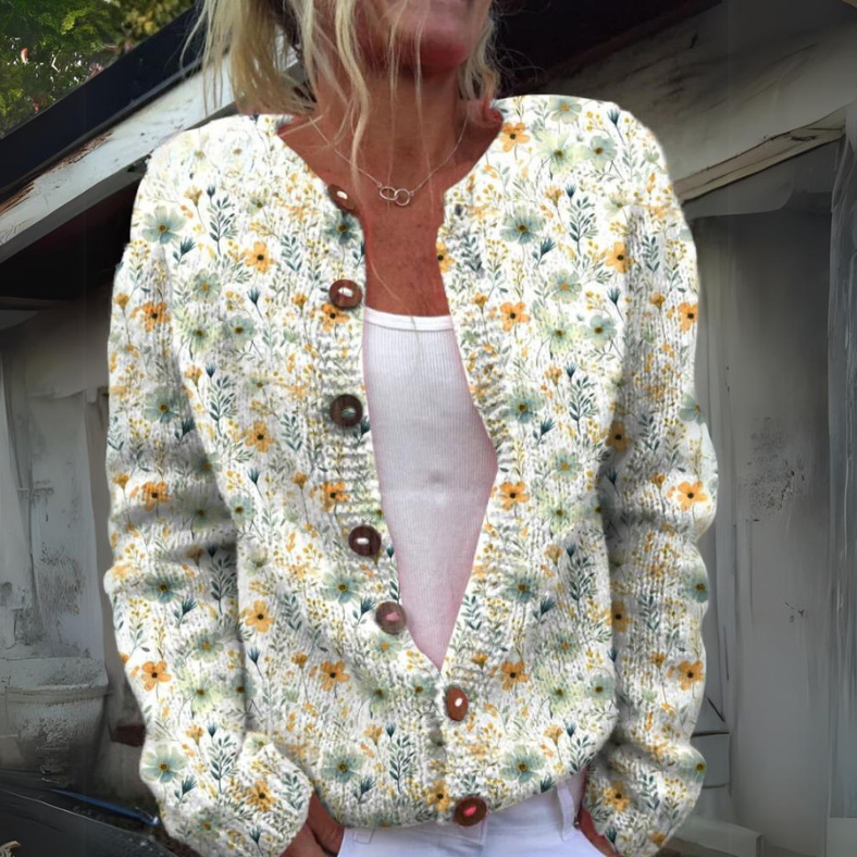Luminé | Comfortabel damesvest met verfijnde bloemenprint en lange mouwen