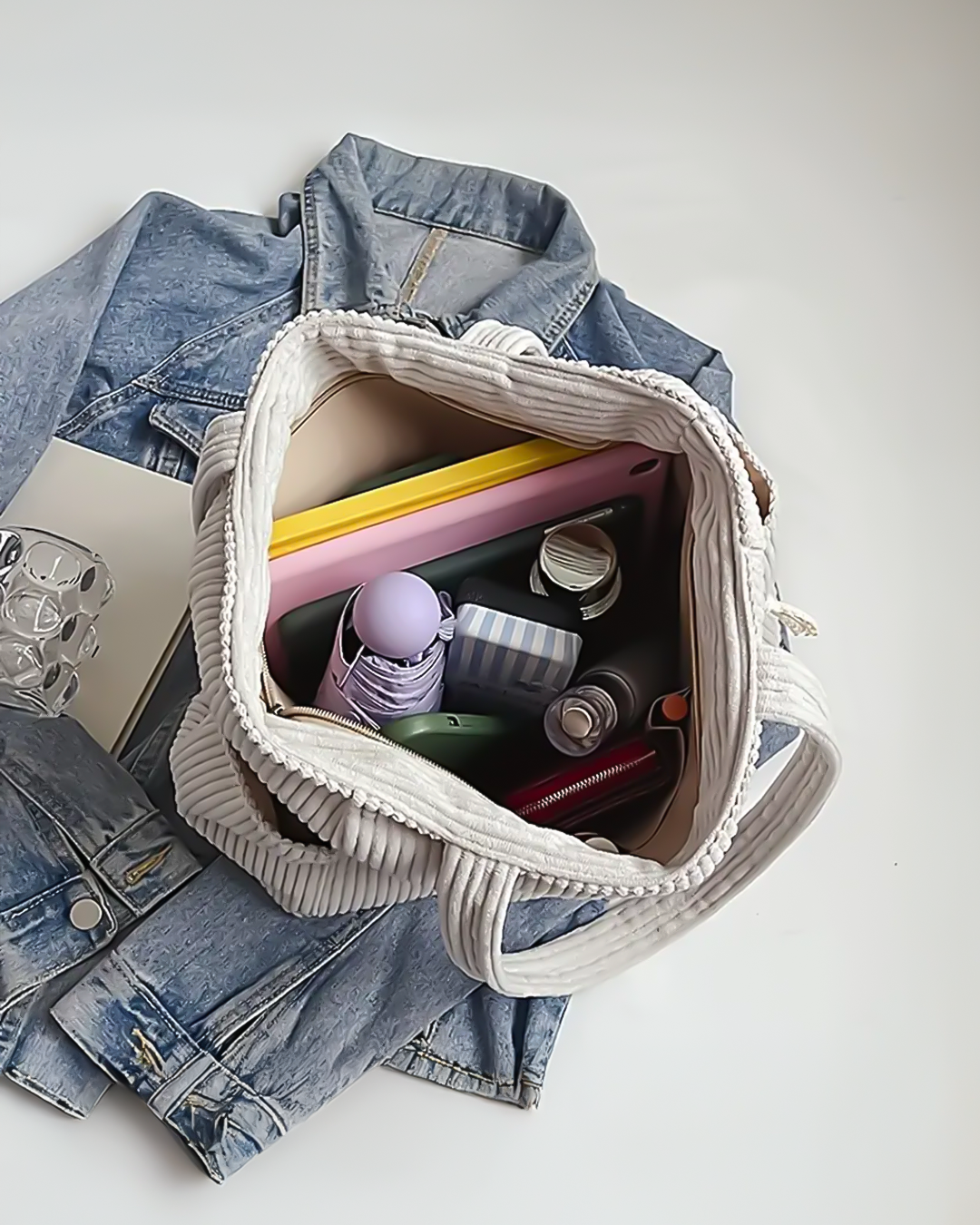 Liora | Geribbelde Schoudertas met Koorddetail