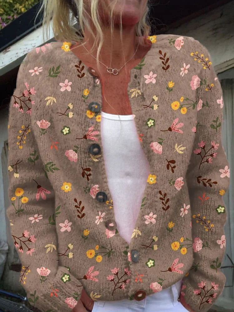 Luminé | Comfortabel damesvest met verfijnde bloemenprint en lange mouwen