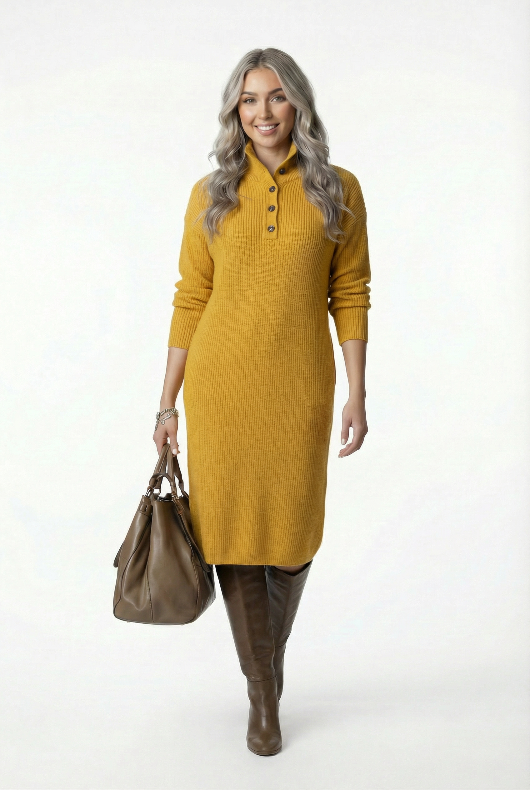 Mocha | Luxe Rib Midi Jurk