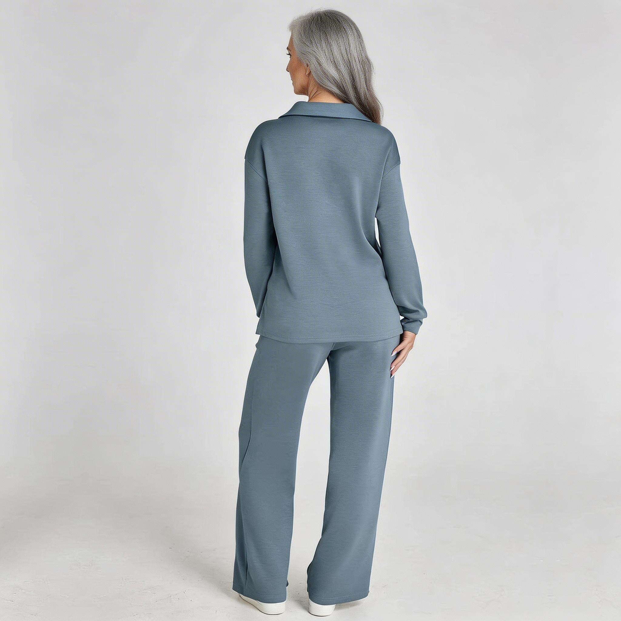 Serena | Luxe Loungewear Set met Wijde Comfy Broek en Elegante V-hals