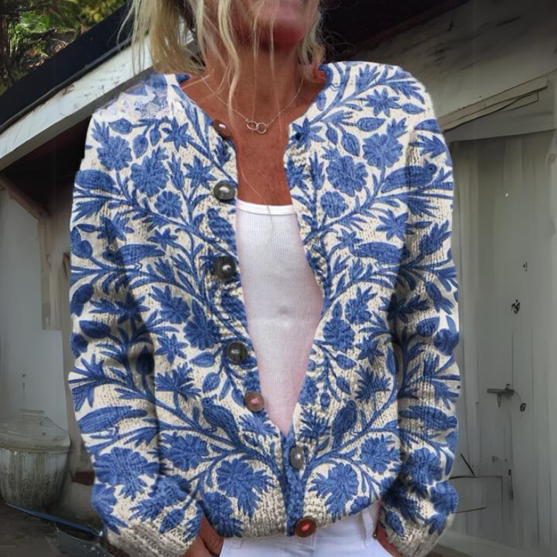 Luminé | Comfortabel damesvest met verfijnde bloemenprint en lange mouwen