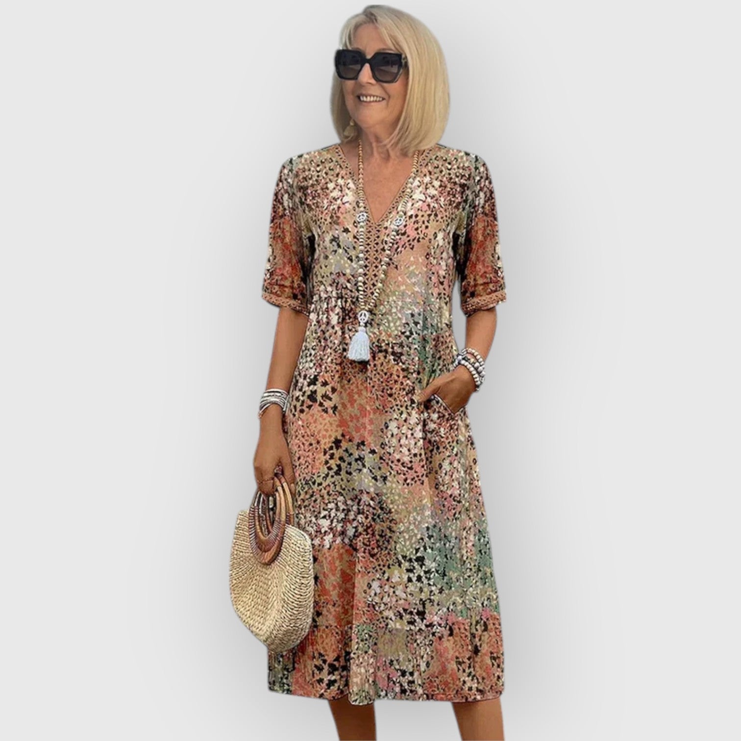 Virelle | Levendige midi jurk met kleurrijke print