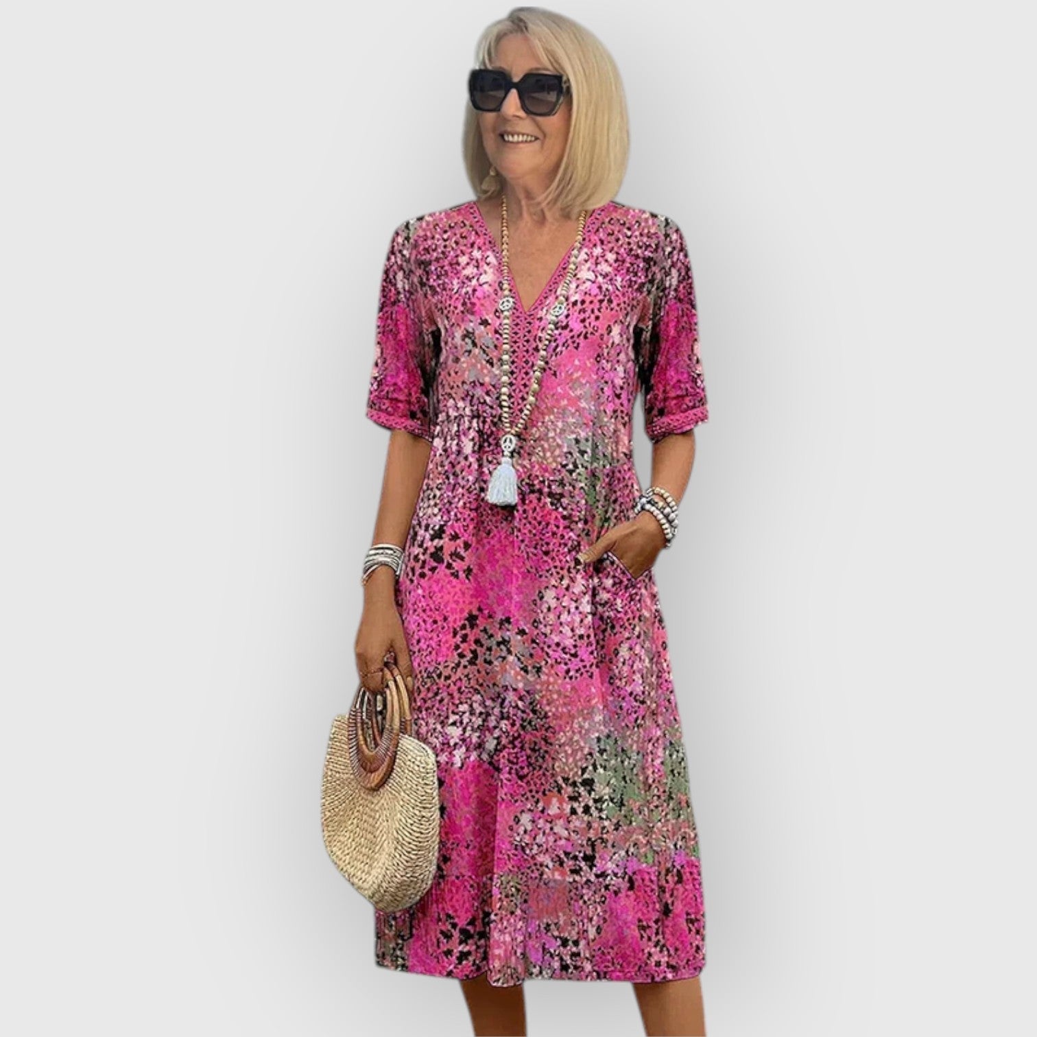 Virelle | Levendige midi jurk met kleurrijke print
