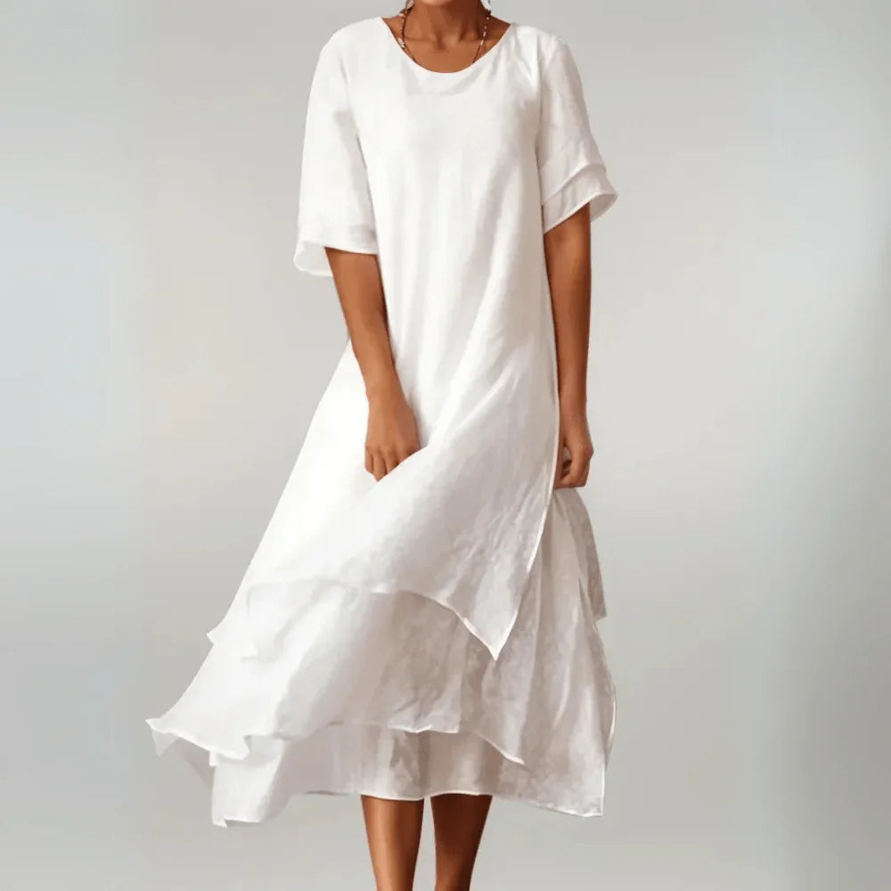 Elara | Elegante lange jurk met luchtige, gelaagde rok