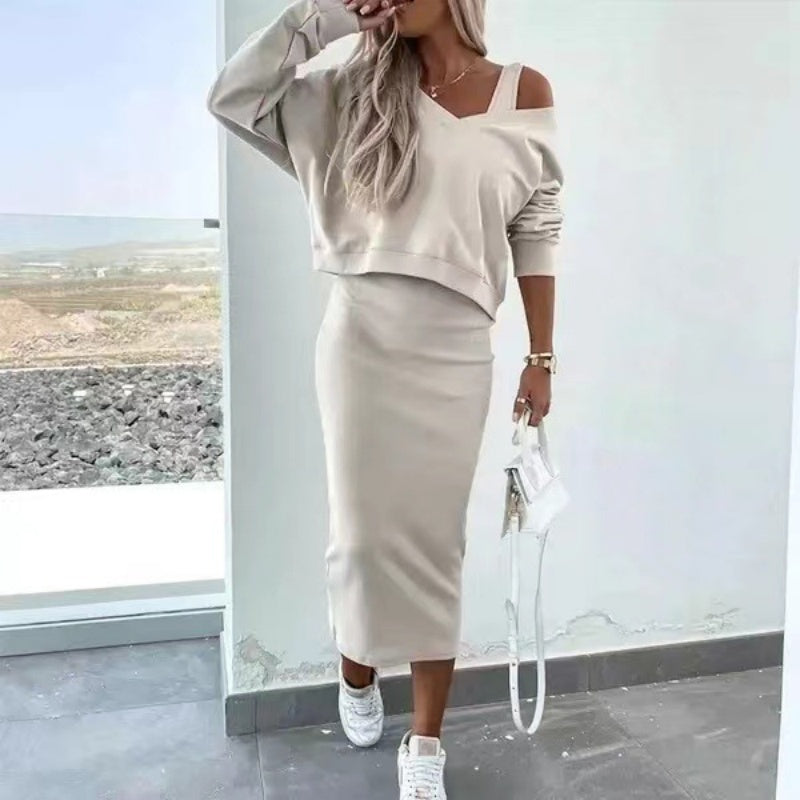 Élégance | Minimalistische Midi Jurk met Oversized Sweaterlook